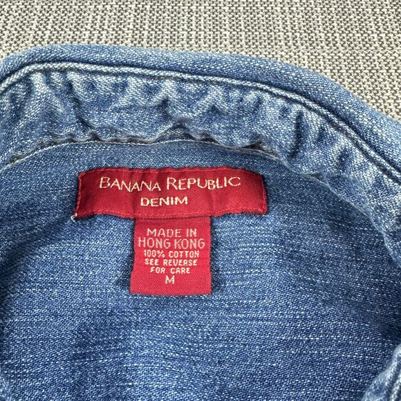 Vintage Banana Republic Denim Shirt Mens Medium Button Up Western Cowboy 90s - Picture 2 of 8